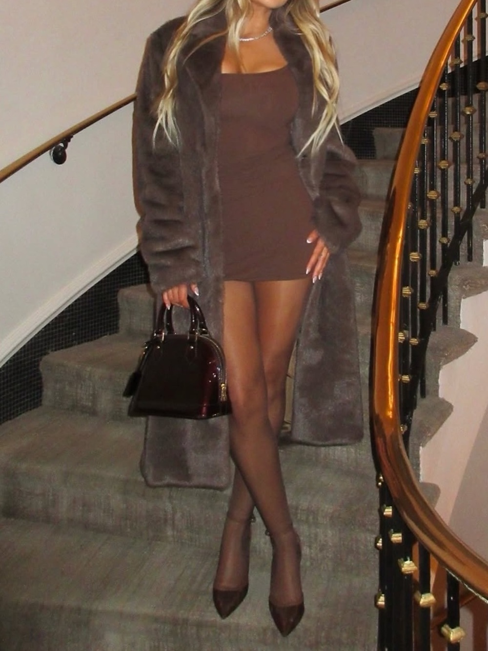 ASOS DESIGN faux fur overcoat in brown